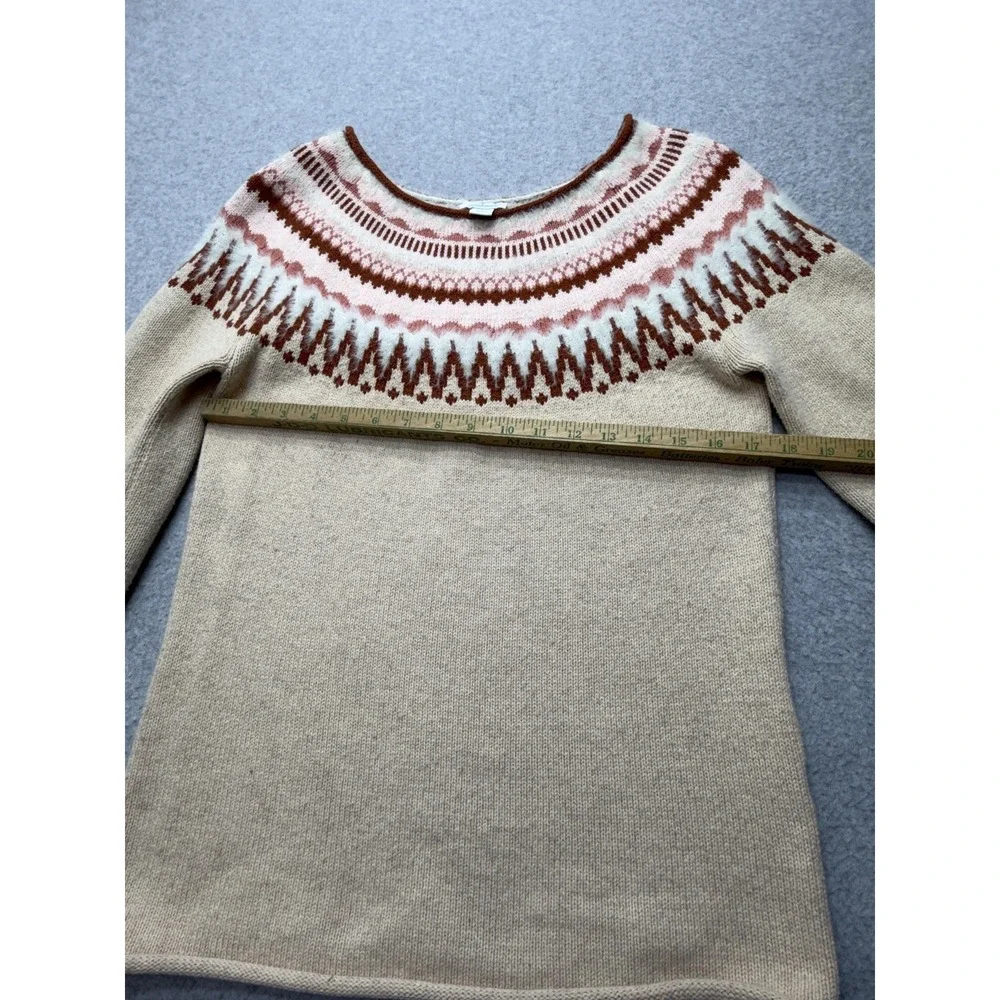 Sundance Womens Sweater Beige‎ Fair Isle Cotton Nylon Wool Pullover